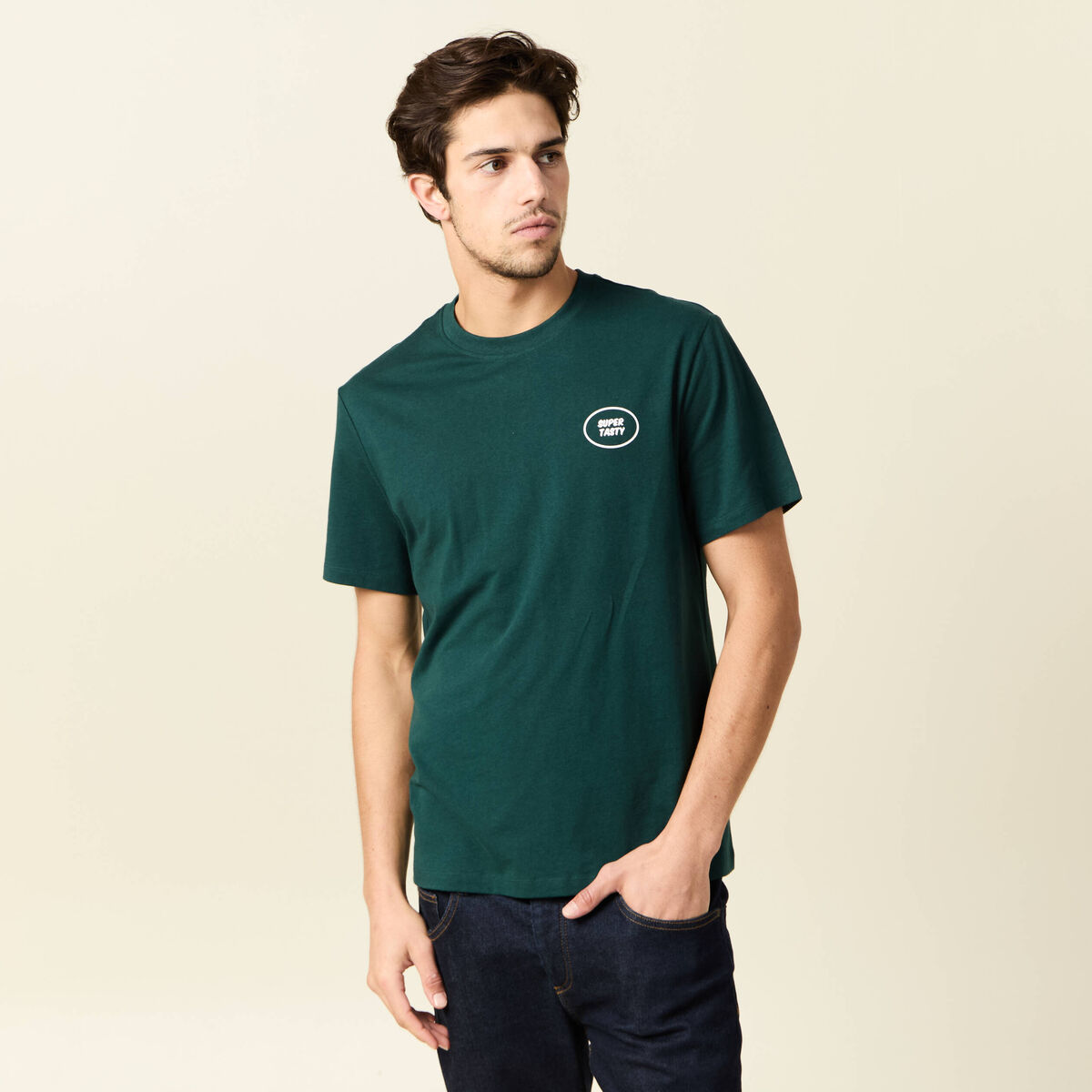 T-shirt manches courtes vert fonc&eacute; homme