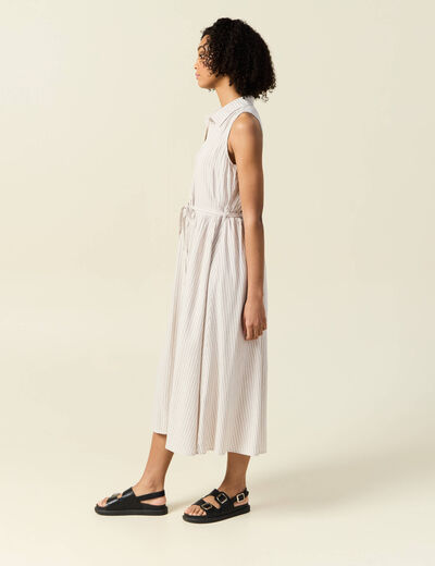 Robe longue évasée ceinturée blanc femme