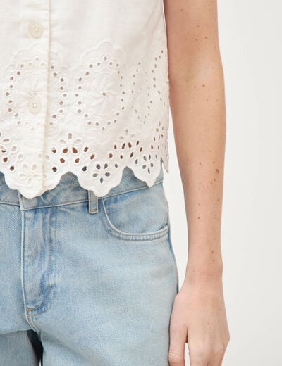 Gilet sans manches col rond ecru femme