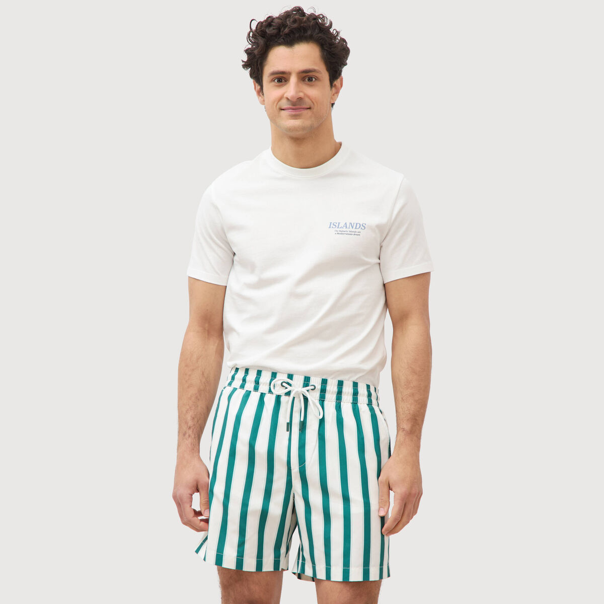 Maillot de bain ray&eacute; doubl&eacute; vert &eacute;meraude homme