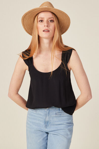 Blouse bretelles larges noir femme