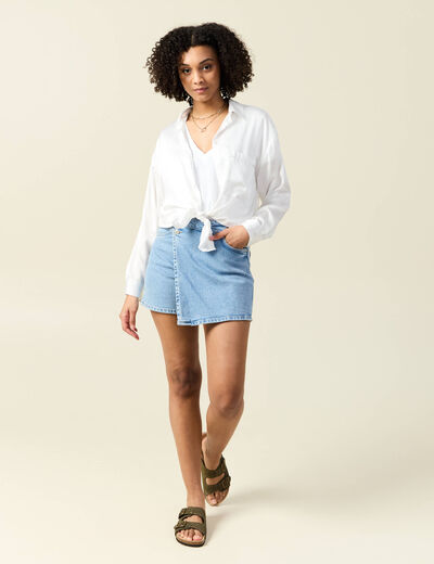 Jupe-short droite en jean denim bleach femme