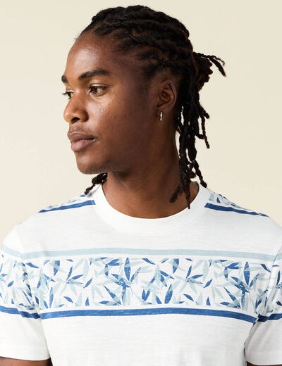 T-shirt ray&eacute; col rond manches courtes bleu homme