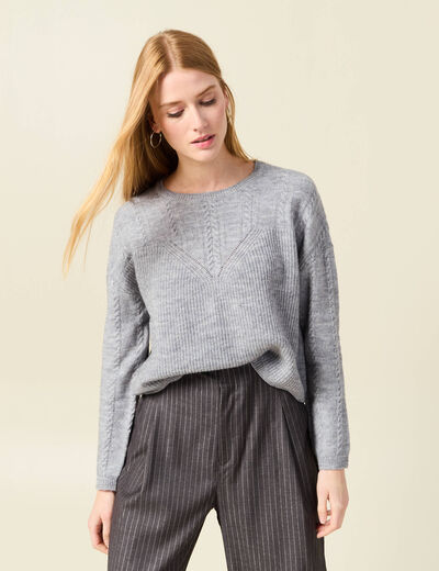 Pull manches longues gris clair femme