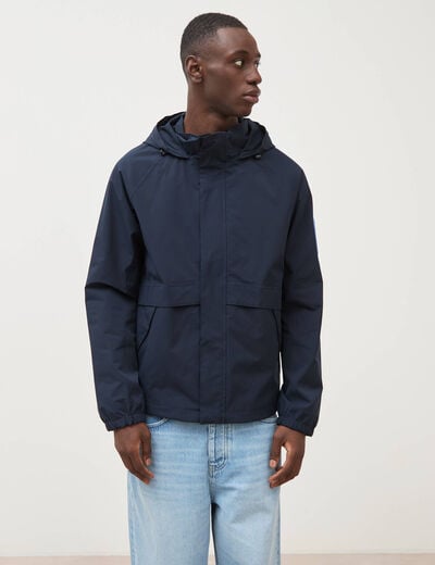 Blouson droit &agrave; capuche doubl&eacute; bleu marine homme