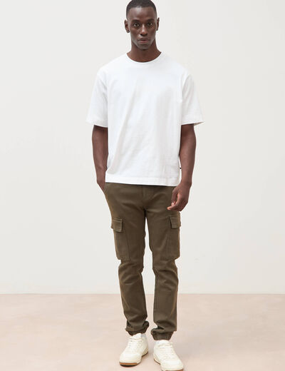 Pantalon battle bas resserr&eacute; vert kaki homme