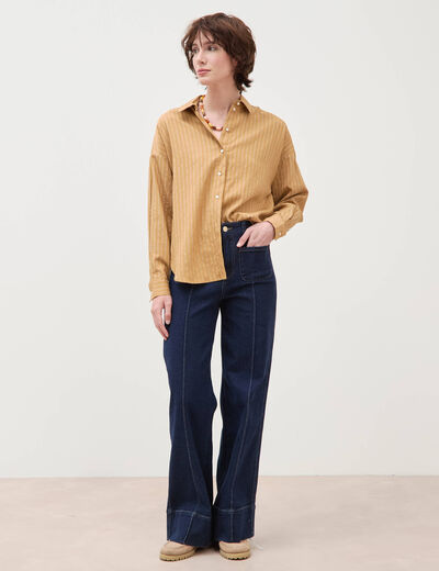 Chemise manches longues fluide camel femme