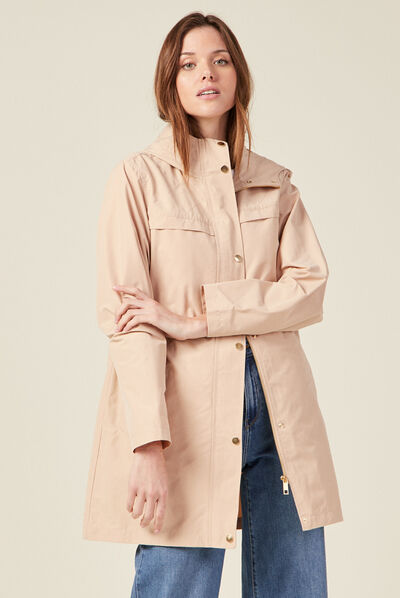 Parka à capuche déperlante beige femme