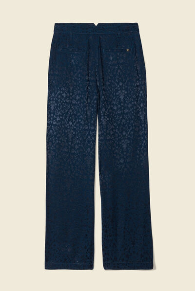 Pantalon large satin bleu canard femme
