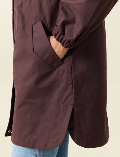 Parka longue à capuche marron foncé femme