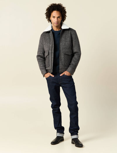 Blouson zippé col aviateur gris foncé homme