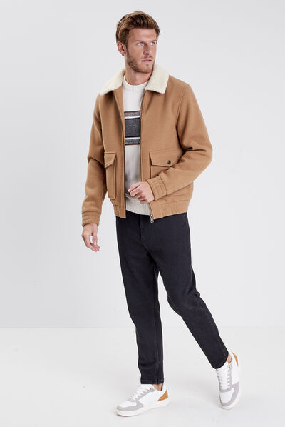 Blouson droit zippé vert kaki homme