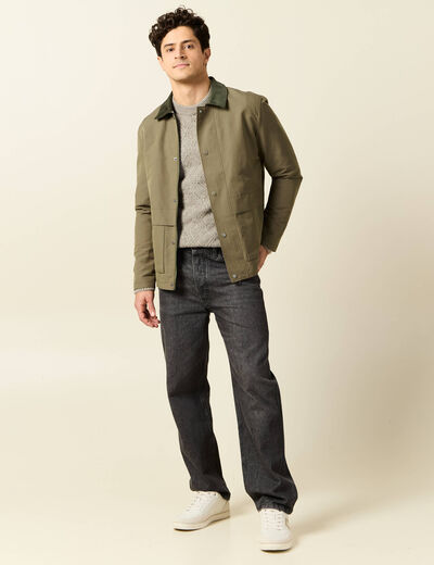 Veste déperlante boutonnée vert kaki homme