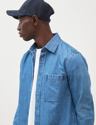 Chemise col am&eacute;ricain manches longues denim stone homme