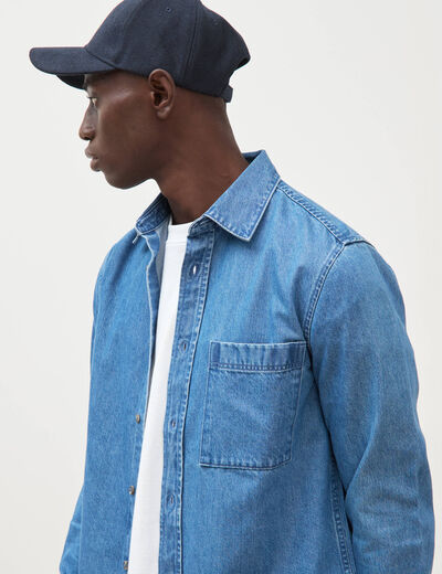 Chemise col am&eacute;ricain manches longues denim stone homme