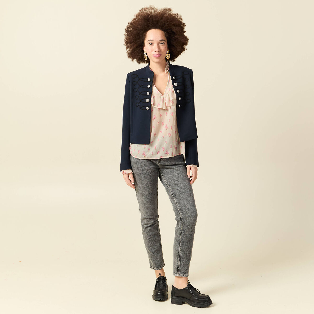 Blouse oversize col v manches longues blanc femme