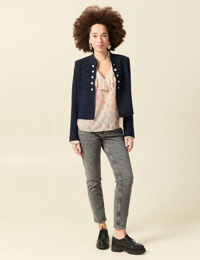 Blouse oversize col v manches longues blanc femme