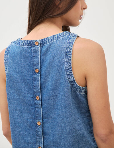Top col rond sans manches denim used femme