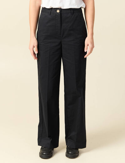 Pantalon large cropped taille haute noir femme