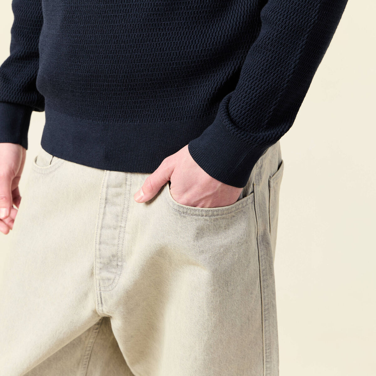 Pull droit manches longues bleu marine homme