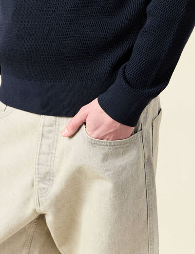 Pull droit manches longues bleu marine homme