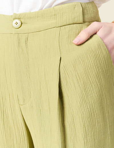 Pantalon large fluide vert olive femme