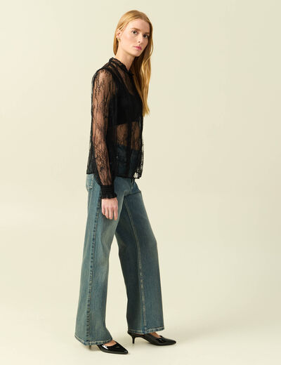 Chemise en dentelle manches longues noir femme