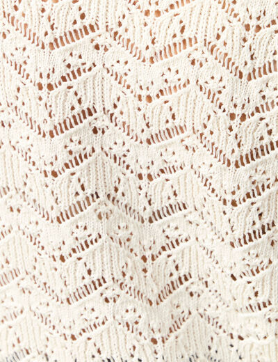 Pull ajouré col bateau manches longues ecru femme