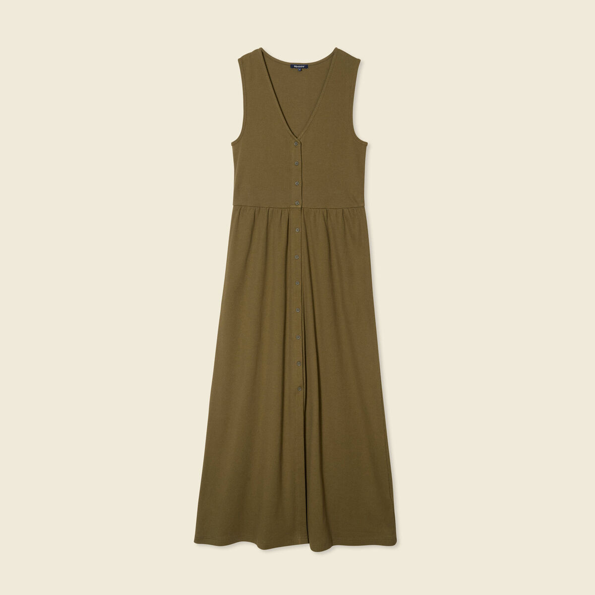 Robe longue droite boutons vert kaki femme