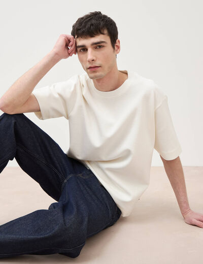 T-shirt ample col rond manches courtes ecru homme