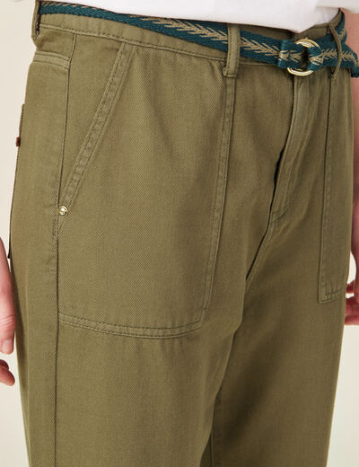 Pantalon large ceinturé vert kaki femme