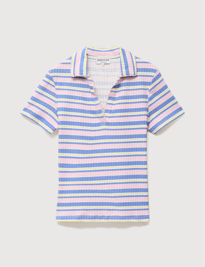 T-shirt polo ajust&eacute; c&ocirc;tel&eacute; en coton rose femme
