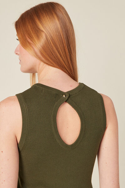 Pull débardeur éco-responsable vert kaki femme