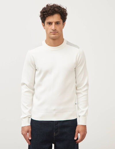 Pull droit fin col rond manches longues ecru homme
