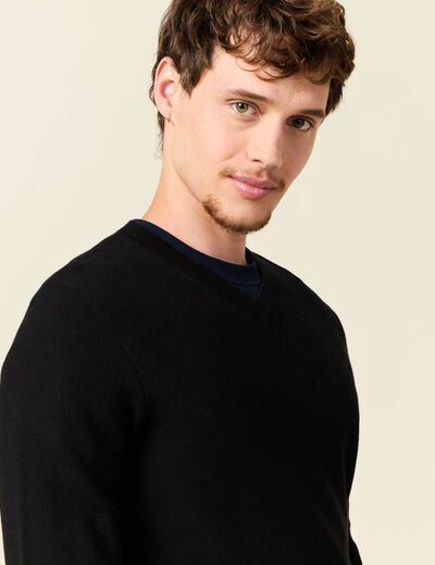 Pull col V noir homme