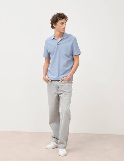 Polo col polo manches courtes en coton bleu gris homme