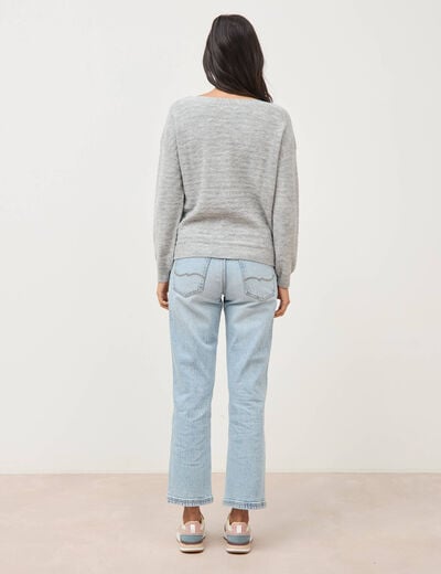 Pull manches longues col bateau gris femme