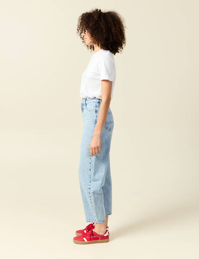 Jeans slouchy taille haute en coton denim bleach femme