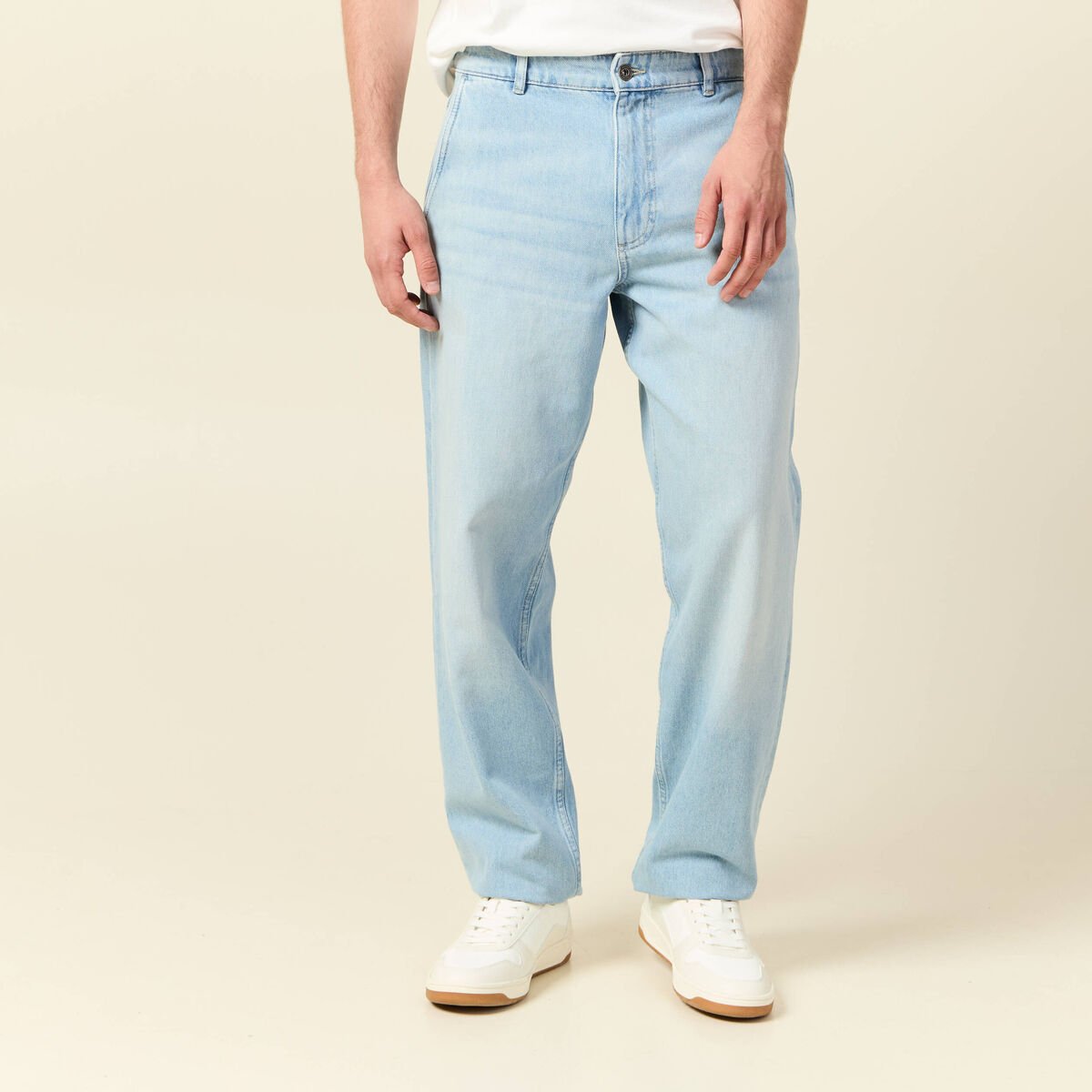Chino droit longueur 32 en coton denim bleach homme