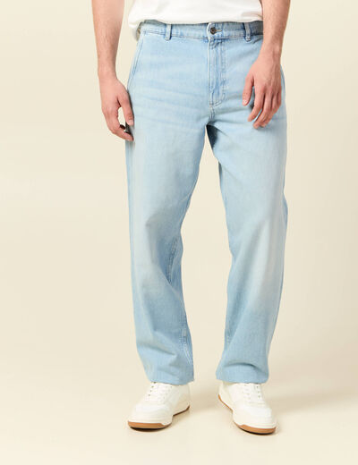 Chino droit longueur 32 en coton denim bleach homme