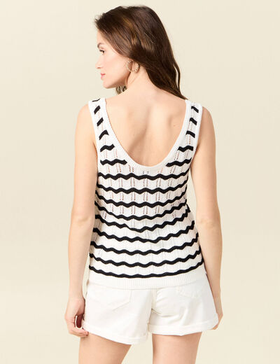 Débardeur tricot ajouré noir femme