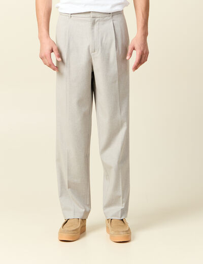 Pantalon chino large à pinces beige homme