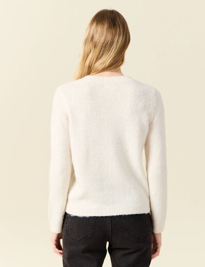 Pull manches longues perles ecru femme