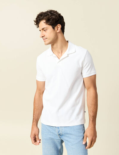 Polo cintré col cubain manches courtes blanc homme