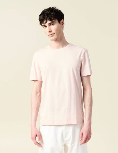 T-shirt cintr&eacute; col rond manches courtes rose pastel homme