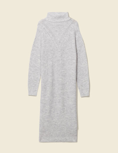 Robe pull longue col roulé gris femme