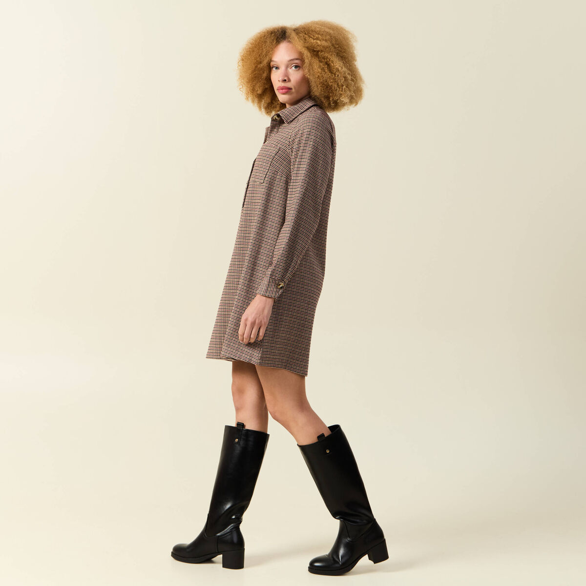 Robe manches longues beige femme