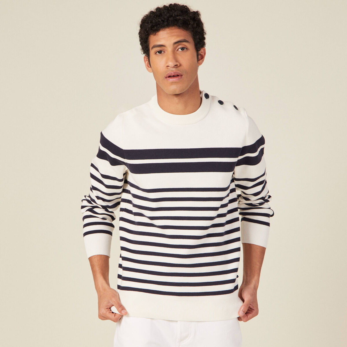 Pull éco-responsable ecru homme
