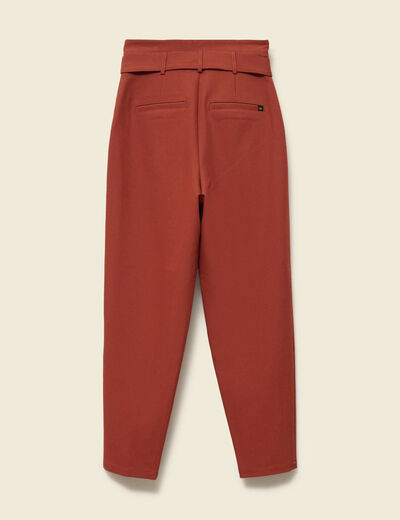 Pantalon carotte taille haute marron cognac femme