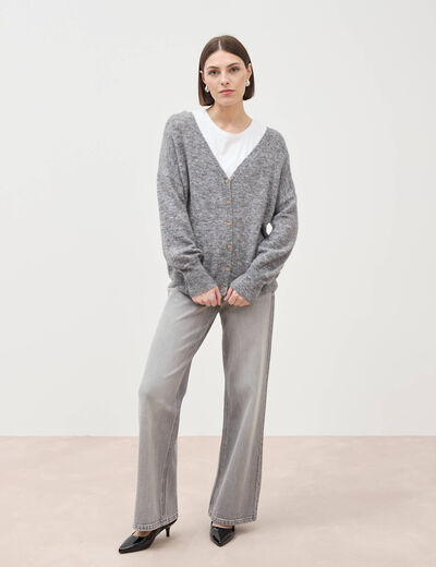 Jeans large taille haute denim gris femme